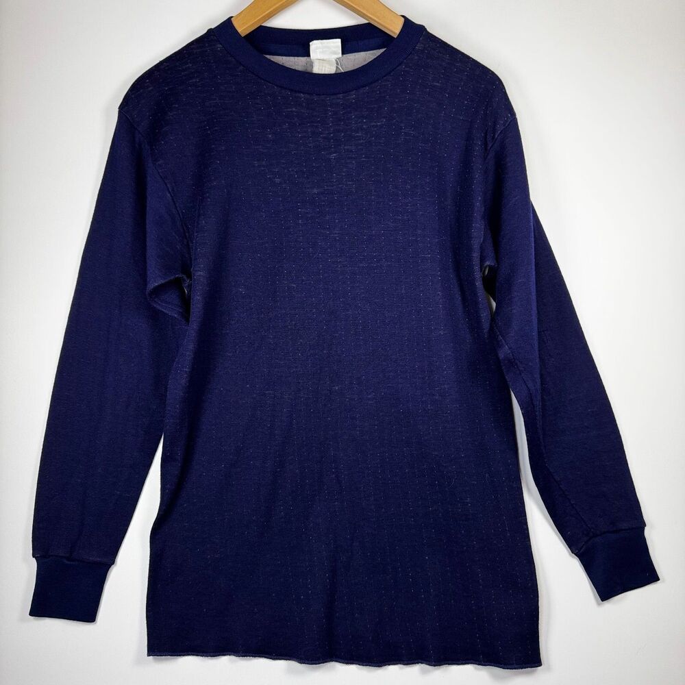 Vintage Medalist Allen‎ A Thermal Knit Shirt Large Blue Long Sleeve Made in USA